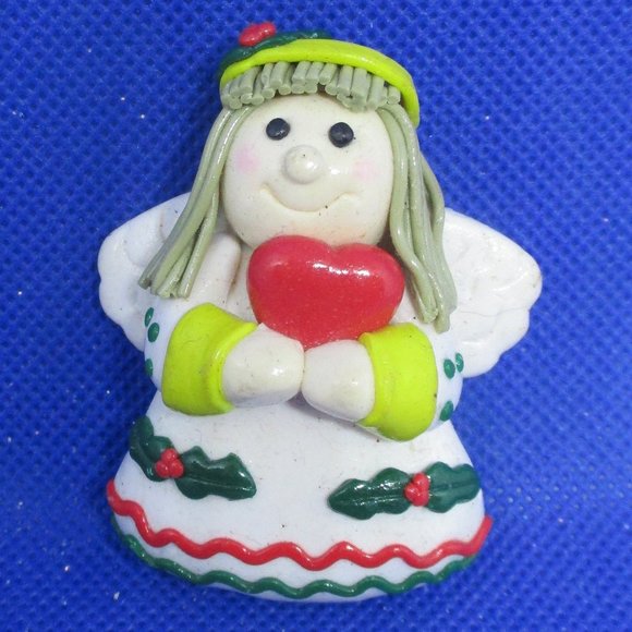 Polymer Clay 3 D Angel Brooch Artists Polymer Clay Christmas Angel Brooch - Picture 1 of 10